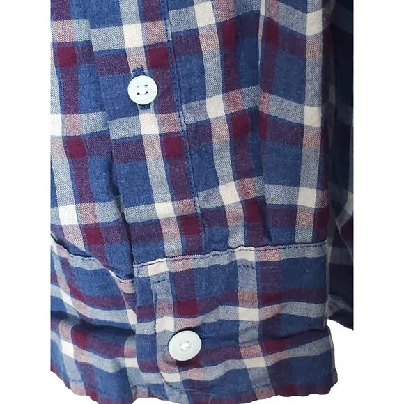 J.Crew Men’s XL Heathered Blue/Red Plaid Long-Sleeve Cotton Shirt - Picture 6 of 10